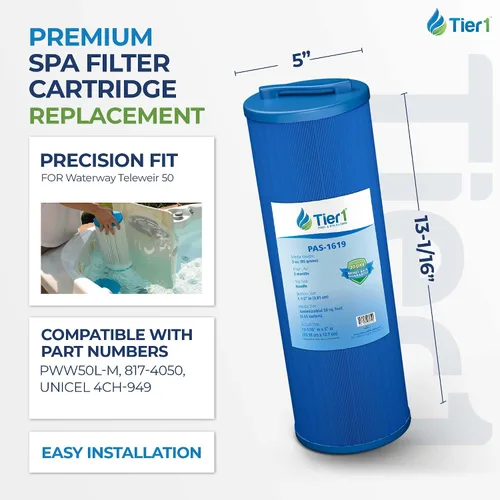 Vista 2 de Tier1 Cartucho de filtro de spa de repuesto para Waterway Teleweir 50 – Paquete de 2 Compatible con PWW50L-M, 817-4050, Unicel 4CH-949 13-1/16