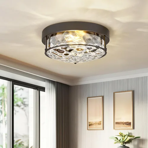 Vista 19 de 4822-BN - Lámpara de techo cerca de techo, de níquel con 2 luces para lavandería, cocina, dormitorio, baño, 4822-BN Clase esmerilada y níquel