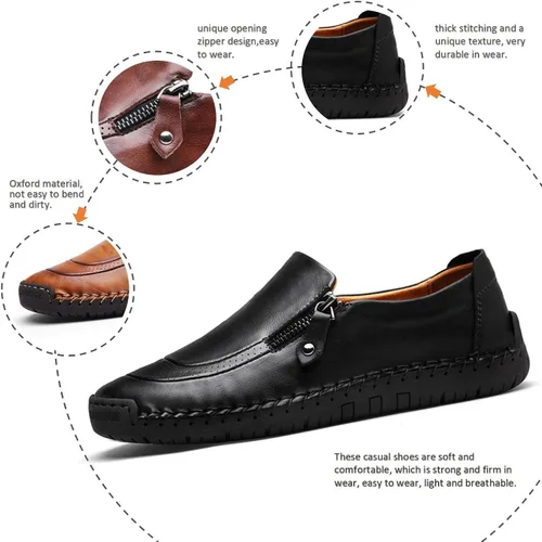 Vista 3 de Zapatos casuales de conducción para hombre con cremallera, mocasines ligeros, suaves y cómodos, zapatos Oxford para caminar