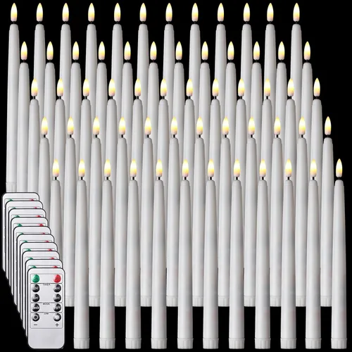Vista 9 de Tuanse Paquete de 20 velas cónicas parpadeantes sin llama a granel con control remoto y temporizador, candelabros LED de Adviento a pilas para Beige