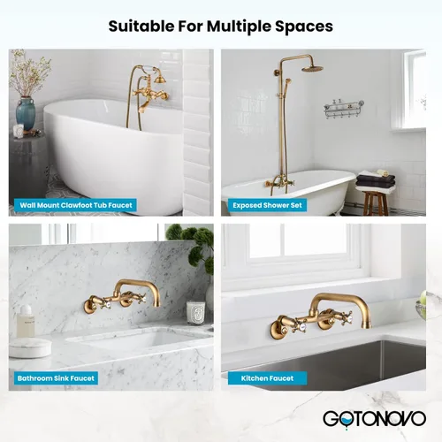 Vista 2 de gotonovo Adaptador de bañera Clawfoot de 3-3/8 pulgadas, brazos oscilantes ajustables para grifo de cocina, bañera, baño, ducha, juego de grifos