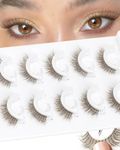 Vista 10 de Pestañas autoadhesivas impermeables, pestañas mitad 10-14mm, 5 pares, aspecto natural, pestañas postizas adhesivas, sin necesidad de pegamento