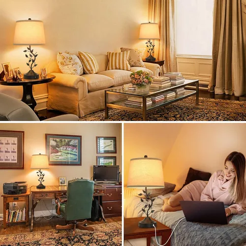 Vista 7 de Lámparas de mesa táctiles regulables de 3 vías para sala de estar, juego de 2 lámparas tradicionales para dormitorio con 2 puertos de carga USB