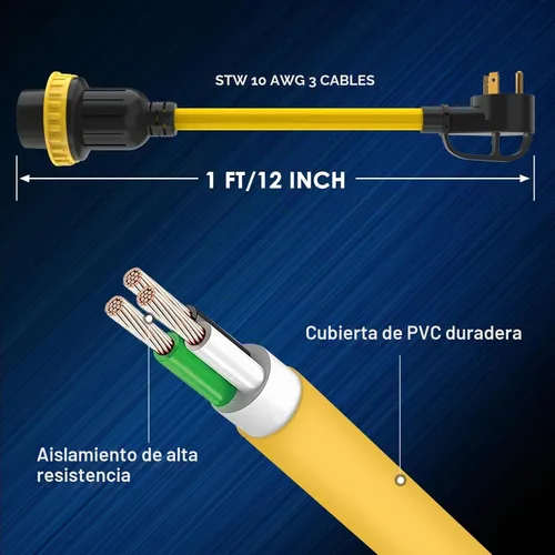 Vista 6 de Cable adaptador de enchufe RV de 30 amperios, NEMA TT-30P macho a L5-30R hembra conector de bloqueo giratorio, adaptador de corriente resistente