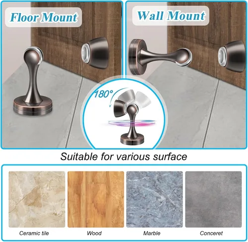 Vista 6 de Topes magnéticos para puerta, tope de puerta para montaje en pared, bronce aceitado resistente, acero inoxidable, topes de puerta para parte