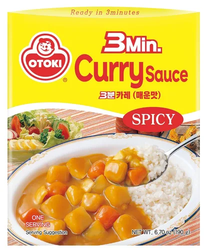 Vista 6 de OTOKI Salsa de curry de 3 minutos, picante medio (sin carne), completamente cocida con papa y zanahoria, paquete de 3, 6.7 onzas cada una, vierte