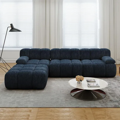 Vista 21 de Settab Sofá modular de nube modular de 118.5 pulgadas con otomana móvil, sofá de pana moderno de 4 asientos, asiento profundo, sofá sin hueso