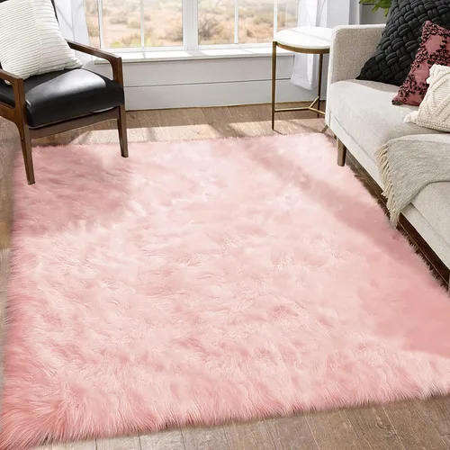 Vista 19 de Goolela Alfombra esponjosa de piel sintética para dormitorio, color marrón claro beige, 2 x 3 pies, alfombra de piel de oveja peluda y difusa