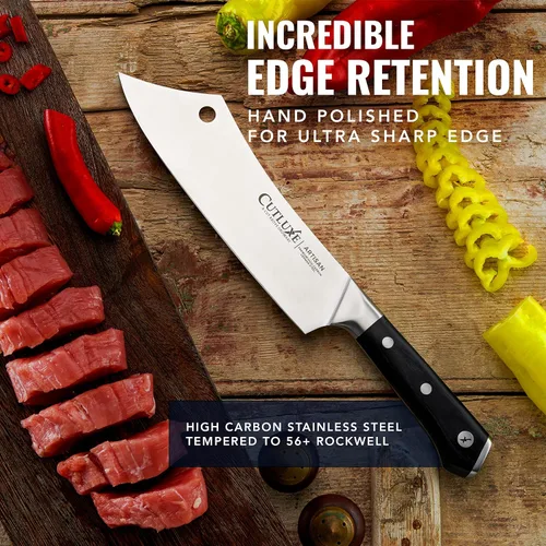 Vista 5 de Cutluxe Cuchillo Cleaver de Chef – Cuchillo de Carnicero Cleaver de Carne de 8" – Hoja de Acero Alemán, Espiga Completa, Diseño de Mango Ergonómico