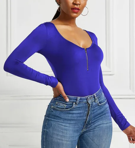 Vista 3 de sumtory - body manga larga con cremallera frontal, para mujer