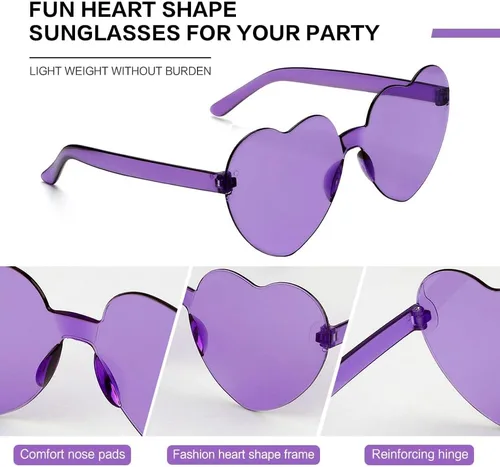 Vista 43 de Lentes de sol con forma de corazón, 2 pares de lentes de sol en forma de corazón, gafas de sol rave para mujeres, regalos de fiesta