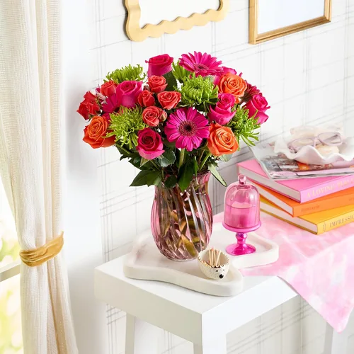 Vista 4 de 1800 flores – Ramo individual de flores vibrantes (florero transparente incluido) Flores de primavera recién cortadas para entrega Regalo