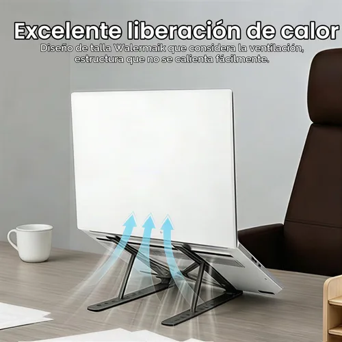 Vista 7 de Soporte para computadora portátil para escritorio, diseño ergonómico, ajustable, de aluminio, plegable, portátil, compatible con MacBook Air Pro