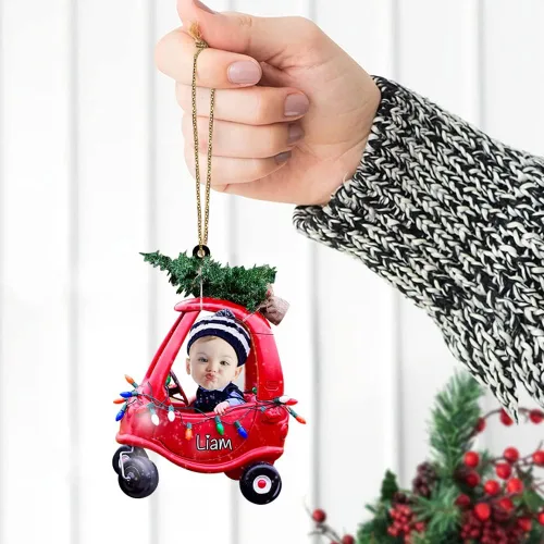 Vista 7 de IZI POD Foto personalizada con nombre de adorno de bebé, adorno personalizado de automóvil de Navidad para decoración de árbol de Navidad, regalo