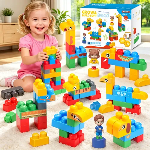 Vista 10 de Bloques de construcción suaves para niños pequeños, 107 bloques de 107 piezas