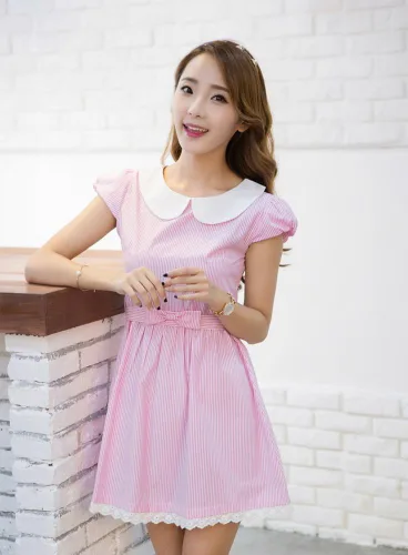 Vista 2 de Vestido de manga corta con cuello de muñeca fresco para mujer de tamaño actualizado