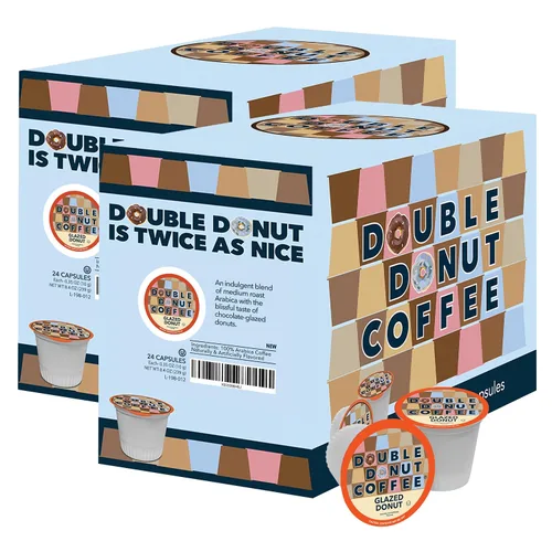 Vista 139 de Double Donut Coffee Cápsulas de Café Half Caff, Cápsulas de Café de Media Cafeína de Porción Individual para Cafeteras Keurig K Cup, Tostado Medio