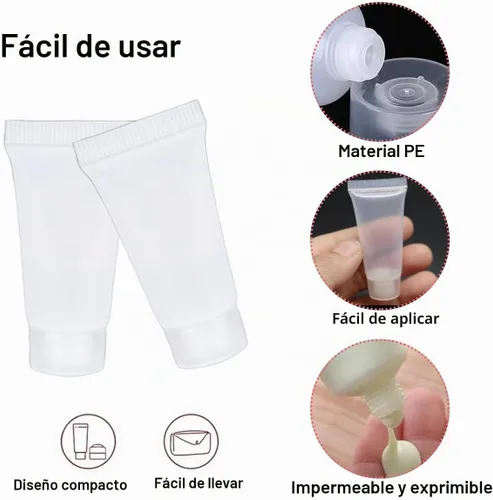 Vista 3 de Botellas de embalaje de muestra de 0.2 fl oz, 50 tubos de plástico vacíos recargables, mini recipientes de maquillaje para loción corporal, champú