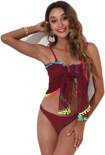 Vista 10 de Vestido cruzado de gasa transparente para mujer, para cubrir el bikini