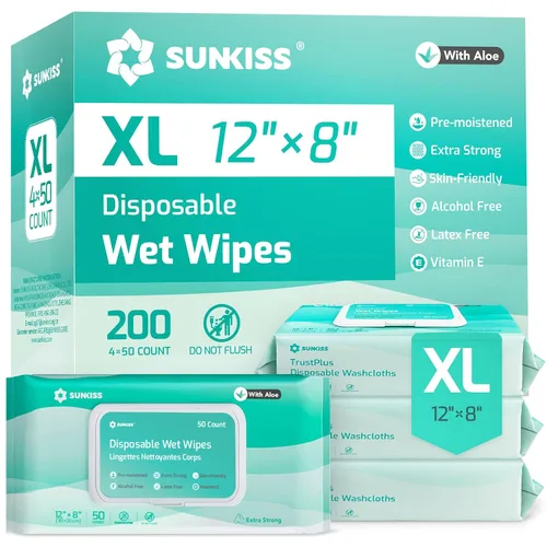 Vista 9 de SUNKISS Trustplus - Toallitas húmedas para adultos, sin enjuague, extra grandes de 8 x 12 pulgadas, paños de limpieza corporal para incontinencia