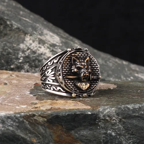 Vista 2 de BayVog 925 Sterling Silver Wolf Ring, Wolf Head Silver Ring, Sculpture Silver Ring, Wolf with Dagger Men's Ring, Animal Ring gifts for men handmade