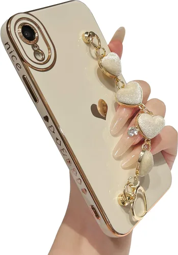Vista 9 de Caseative - Carcasa para iPhone XR, color negro Pulsera de cadena con correa de corazón de amor chapado lindo