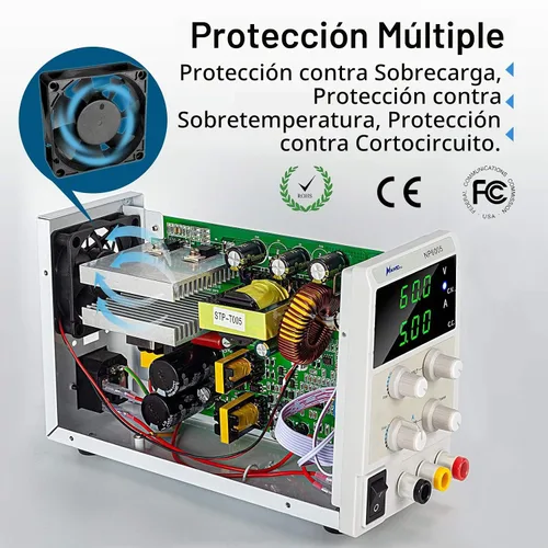 Vista 3 de Fuente de alimentación de CC variable de 60V 5A, fuente de alimentación de laboratorio de banco ajustable con pantalla LED de 3 bits, para carga