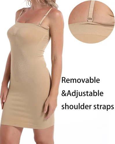 Vista 3 de Ausook Fajas sin tirantes para mujer, sin tirantes, para debajo de los vestidos, ropa moldeadora completa, vestido negro, mini vestido