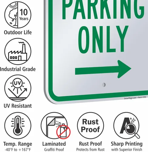 Vista 7 de SmartSign Letrero de metal "Employee Parking Only" de 18 x 12 pulgadas con flecha derecha, aluminio laminado inoxidable de 63 mil, verde y blanco