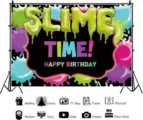 Vista 2 de Fondo de fotografía con tema It's Slime Time, de 5 x 3 pies, grafiti colorido, fiesta, baby shower, recién nacido, para niños, salpicaduras
