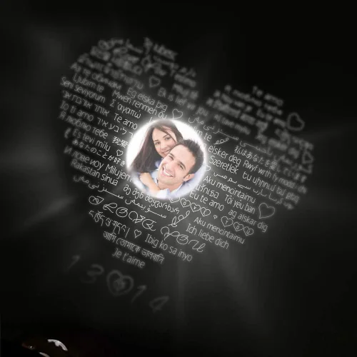 Vista 5 de AILIN Collar de proyección de fotos de corazón personalizado con dos nombres y piedras natales collar de imagen personalizada de latón con estampado