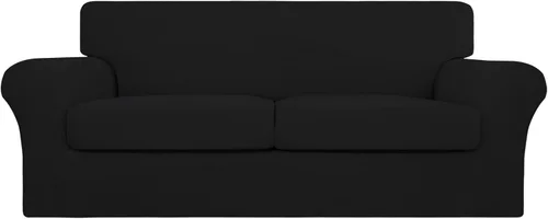 Vista 13 de Easy-Going Funda elástica de sofá de 4 piezas de gran tamaño para perros, funda de sofá lavable para 3 cojines separados, protector de muebles Negro