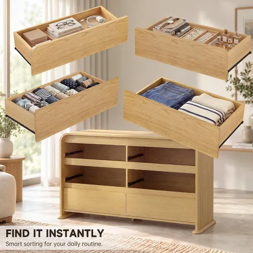 Vista 5 de JUMMICO Cómoda natural para dormitorio, cómoda de madera de 47.2 pulgadas