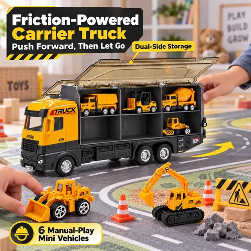 Vista 2 de Juego de juguetes de transporte de camiones de construcción con 6 mini