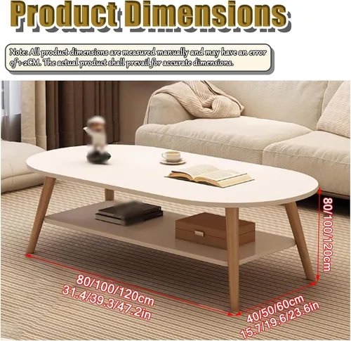 Vista 2 de Modern Coffee Table，2-Tier Oval Coffee Table with Storage,Double Layered Wooden Coffee Tables,mesa De Centro para Sala，for Apartments Tea