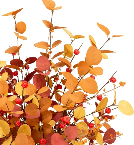 Vista 3 de 6 piezas de tallos de eucalipto artificial, decoraciones de otoño, ramas de hojas, decoraciones de otoño con ramas de flores de otoño y plantas