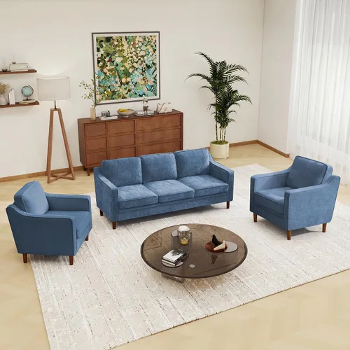 Vista 25 de Kingfun Sofá en Forma de L de 88", Sofá Seccional de Chenilla, Sofás Modernos de Mediados de Siglo con Marco de Madera Maciza para Sala de Estar