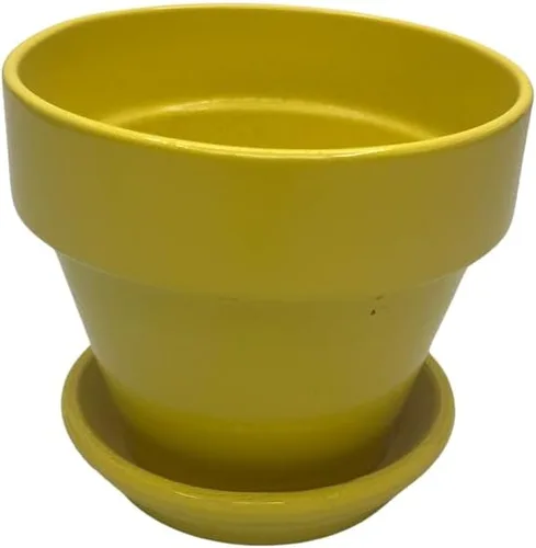 Vista 4 de Hirt's Gardens Olla y platillo de cerámica más patas de fieltro - Limón - 4" x 3.5