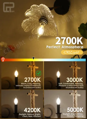 Vista 3 de Bombilla LED de candelabro equivalente a 25 W regulable de 2 W, 2700 K, blanco cálido, 250 LM, bombillas LED de vela E12, punta doblada