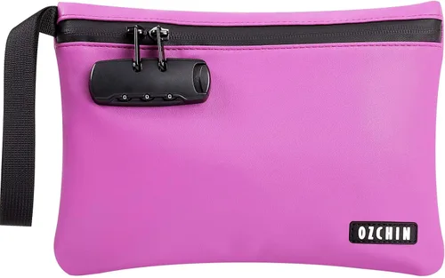 Vista 12 de OZCHIN Bolsa a prueba de olores con cerradura de combinación de 10 x 7 pulgadas, bolsa de bloqueo de piel sintética impermeable con cerradura, gran