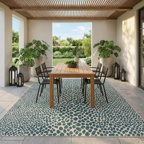 Vista 76 de Unique Loom Outdoor Collection Alfombra de área - Ciudad del Cabo (2' 2' x 3' 1' Rectángulo, Azul/Oliva)