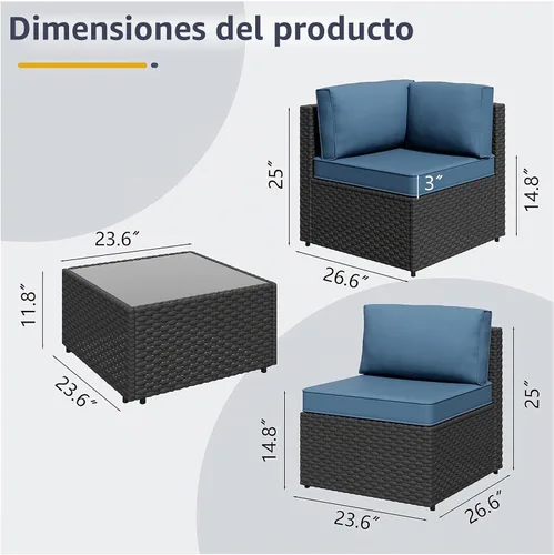 Vista 3 de SUNLEI - Juego de 5 muebles de patio para exteriores, respaldo bajo, sofá modular de ratán para todo tipo de clima con mesa de té y cojines de sofá