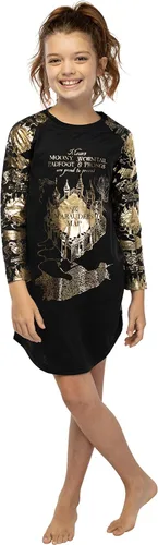 Vista 2 de INTIMO Camisón raglán de Harry Potter Marauders Map para niñas grandes (1012), Negro