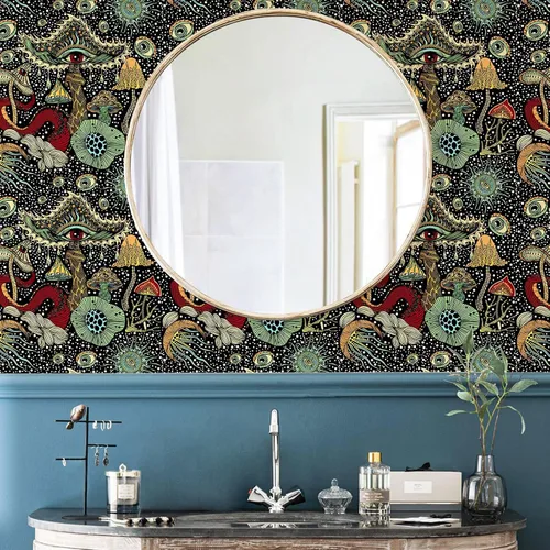 Vista 9 de WENMER Papel tapiz bohemio de hongos de despegar y pegar de 17.7 pulgadas x 39.4 pies - Papel de contacto de plantas/ojos/hongos, vinilo floral