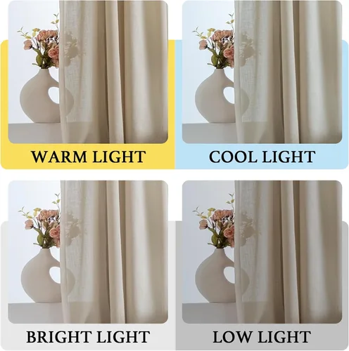 Vista 4 de H.VERSAILTEX Cortinas de lino con lazos de 63 pulgadas de largo, cortina de privacidad texturizada de lino natural, múltiples formas de colgar