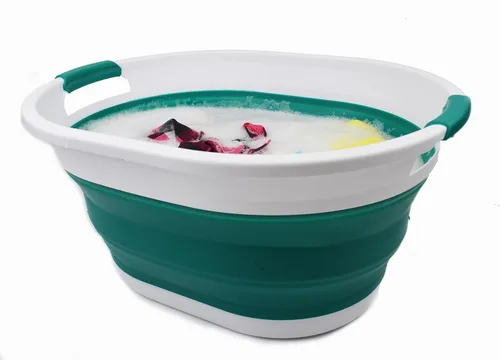Vista 5 de SAMMART Cesta de lavandería plegable de plástico de 32 L (8.4 galones) - Contenedor de almacenamiento portátil, organizador de ahorro desplegable
