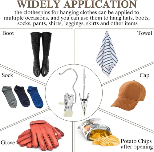 Vista 6 de Yinder Ganchos Colgadores para Botas Clips Ganchos de Lavandería Colgantes de Acero Inoxidable Pinzas para Ropa Colgadores Portátiles para Armario
