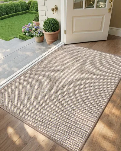 Vista 11 de Color&Geometry - Tapete para puerta delantera de 26 x 47 pulgadas, atrapador de suciedad con parte trasera de goma ultra antideslizante, perfil Caqui