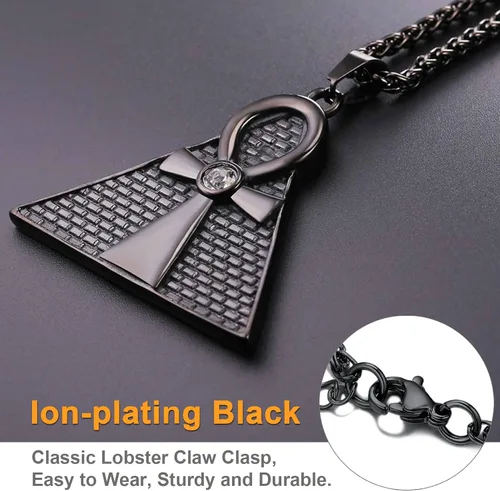 Vista 5 de U7 Collar Ankh para hombres y mujeres, acero inoxidable, color negro, joyería egipcia, colgante de cruz Ankh, collares africanos con cadena de 22