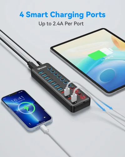 Vista 3 de Wenter Hub USB 3.0 alimentado, divisor de concentrador de 11 puertos